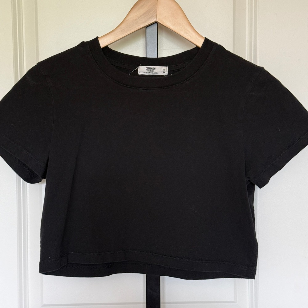Cotton On The Baby Tee Black‎ Cropped Short Sleeve Crew Neck Cotton Top Womens M